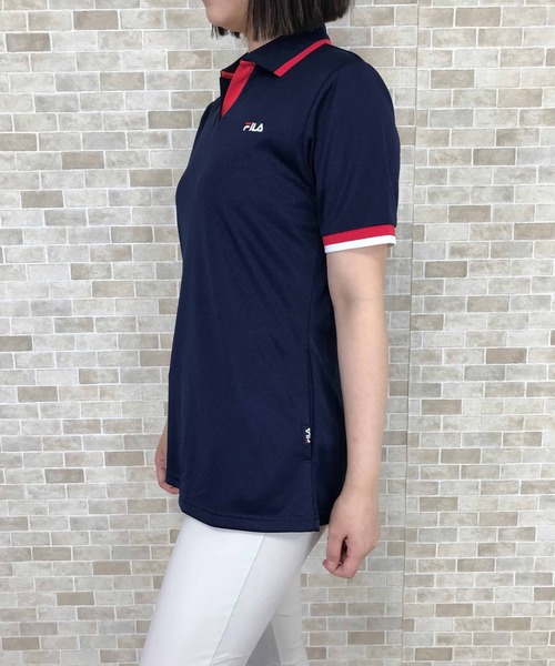 FILA(フィラ)の「ラインリブロングポロシャツ(ポロシャツ・レディース・オフホワイト/チャコール/ピンク/ネイビー・M/L/3L/LL)」の7枚目の写真