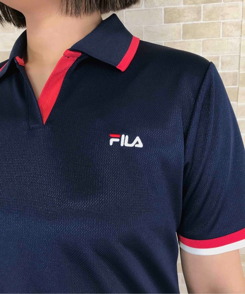 FILA(フィラ)の「ラインリブロングポロシャツ(ポロシャツ・レディース・オフホワイト/チャコール/ピンク/ネイビー・M/L/3L/LL)」の16枚目の写真