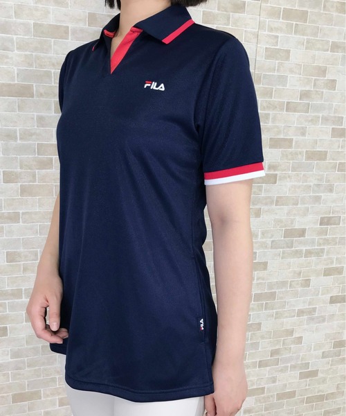 FILA(フィラ)の「ラインリブロングポロシャツ(ポロシャツ・レディース・オフホワイト/チャコール/ピンク/ネイビー・M/L/3L/LL)」の12枚目の写真