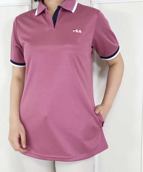 FILA(フィラ)の「ラインリブロングポロシャツ(ポロシャツ・レディース・オフホワイト/チャコール/ピンク/ネイビー・M/L/3L/LL)」の8枚目の写真