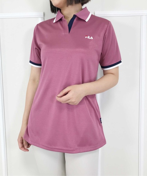 FILA(フィラ)の「ラインリブロングポロシャツ(ポロシャツ・レディース・オフホワイト/チャコール/ピンク/ネイビー・M/L/3L/LL)」の21枚目の写真