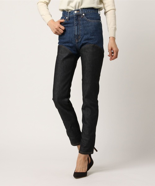 JOHN LAWRENCE SULLIVAN(ジョンローレンスサリバン)の「DENIM & DENIM BI-COLOR PANTS(デニムパンツ・レディース・インディゴブルー/ブラック・X-SMALL/SMALL/MEDIUM)」の4枚目の写真