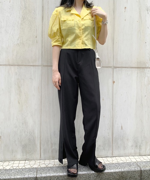 LVEU.(ラブユ.)の「【ZOZOTOWN限定】Center slit color slacks / センタースリットカラースラックス(スラックス・レディース・ブラック/パープル/ライトグリーン・FREE)」の4枚目の写真