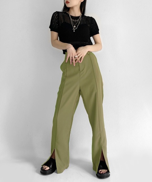 LVEU.(ラブユ.)の「【ZOZOTOWN限定】Center slit color slacks / センタースリットカラースラックス(スラックス・レディース・ブラック/パープル/ライトグリーン・FREE)」の7枚目の写真