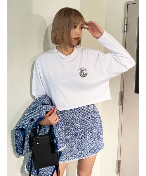 EMODA（エモダ）の「エンブレムロゴロングTシャツ（Tシャツ/カットソー・レディース・ホワイト/ブラック/ネイビー/グレー・FREE）」の14枚目の写真