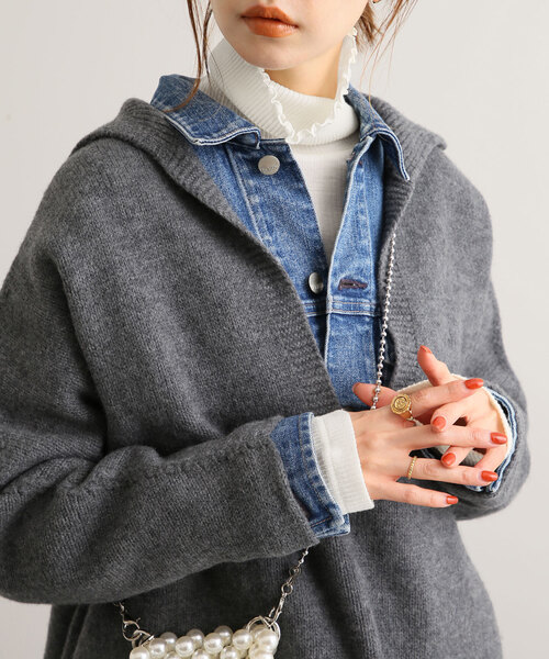 SLOBE IENA(スローブイエナ)の「ウール針抜きリブタートル(Tシャツ/カットソー・レディース・アイボリー/ブラック系その他/ブラック/レッド・FREE)」の1枚目の写真