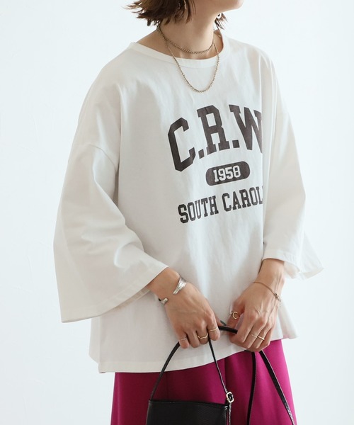 reca(レカ)の「9分袖ワイドプルオーバー(Tシャツ/カットソー・レディース・チャコールグレー/オフホワイト/グレイッシュベージュ・FREE)」の2枚目の写真