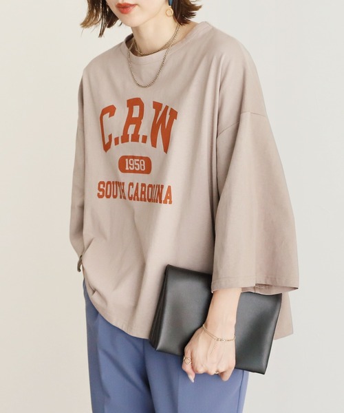 reca(レカ)の「9分袖ワイドプルオーバー(Tシャツ/カットソー・レディース・チャコールグレー/オフホワイト/グレイッシュベージュ・FREE)」の3枚目の写真