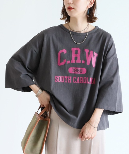 reca(レカ)の「9分袖ワイドプルオーバー(Tシャツ/カットソー・レディース・チャコールグレー/オフホワイト/グレイッシュベージュ・FREE)」の4枚目の写真