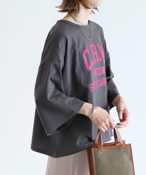 reca(レカ)の「9分袖ワイドプルオーバー(Tシャツ/カットソー・レディース・チャコールグレー/オフホワイト/グレイッシュベージュ・FREE)」の5枚目の写真
