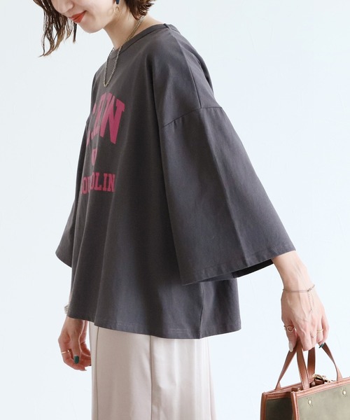 reca(レカ)の「9分袖ワイドプルオーバー(Tシャツ/カットソー・レディース・チャコールグレー/オフホワイト/グレイッシュベージュ・FREE)」の6枚目の写真