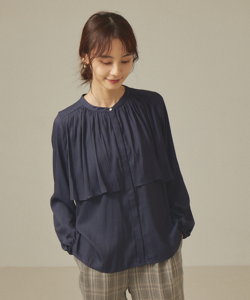 abahouse mavie（アバハウスマヴィ）の「ツイルシャンブレーブラウス（シャツ/ブラウス・レディース・グレイッシュベージュ/ネイビー/オレンジ系その他/ホワイト・フリー）」の4枚目の写真