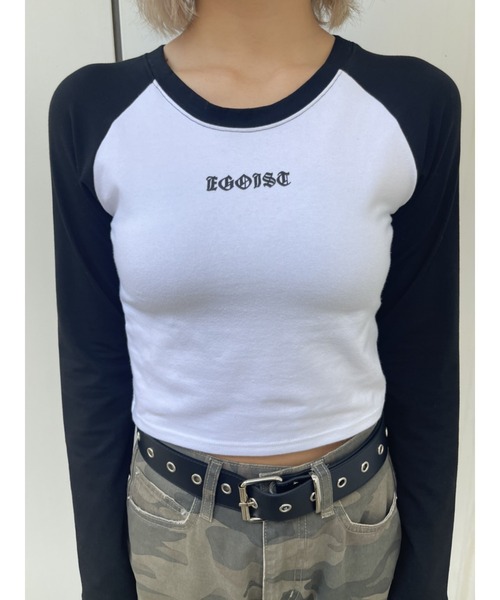 EGOIST(エゴイスト)の「ラグラン配色ロゴロンT(Tシャツ/カットソー・レディース・ブラック/パープル/グリーン・FREE)」の11枚目の写真