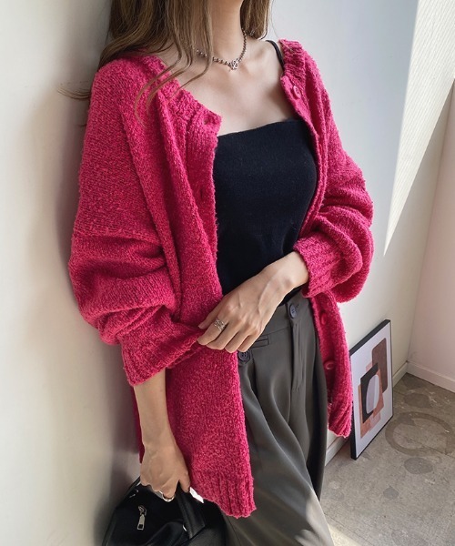 Futier land(フューティアランド)の「マシュマロタッチ2wayブークレーニットBIGカーディガン(カーディガン/ボレロ・レディース・ブラック/ピンク/オレンジ/ブルー/グリーン/アイボリー・FREE)」の19枚目の写真