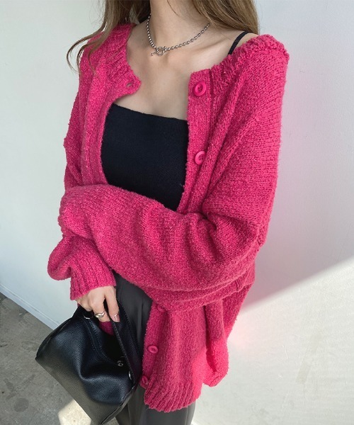 Futier land(フューティアランド)の「マシュマロタッチ2wayブークレーニットBIGカーディガン(カーディガン/ボレロ・レディース・ブラック/ピンク/オレンジ/ブルー/グリーン/アイボリー・FREE)」の10枚目の写真