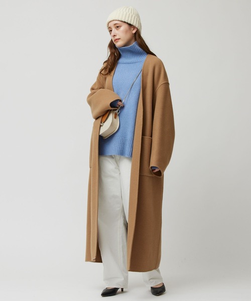 t LAMBSWOOL ノーカラーコクーンコート□オフホワイト□F BABYLONE