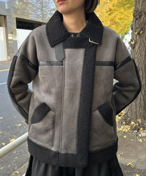 セール】【新色登場】バイカラー配色ムートンボアジャケット（ムートン