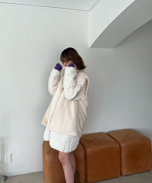 shesame（シーセム）の「ファーベスト付キルティングブルゾン（２枚setアイテム)（ブルゾン・レディース・アイボリー/カーキ/ブラック・MEDIUM/LARGE）」の9枚目の写真