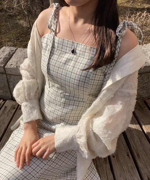 nemne store（ネンネストア）の「【低身長用サイズあり】スリット入りリボンキャミワンピース（ワンピース・レディース・ブルー/アイボリー/ブラック・SMALL/MEDIUM）」の3枚目の写真