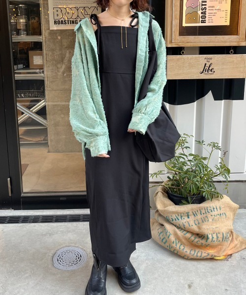 nemne store（ネンネストア）の「【低身長用サイズあり】スリット入りリボンキャミワンピース（ワンピース・レディース・ブルー/アイボリー/ブラック・SMALL/MEDIUM）」の4枚目の写真