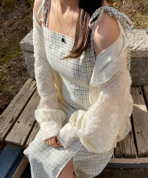 nemne store（ネンネストア）の「【低身長用サイズあり】スリット入りリボンキャミワンピース（ワンピース・レディース・ブルー/アイボリー/ブラック・SMALL/MEDIUM）」の13枚目の写真