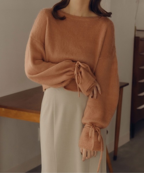 fupel（フぺル）の「2WAYフレアスリーブリボンニット（ニット/セーター・レディース・オレンジ/アイボリー・FREE）」の7枚目の写真