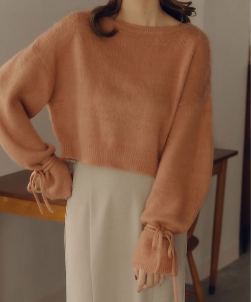 fupel（フぺル）の「2WAYフレアスリーブリボンニット（ニット/セーター・レディース・オレンジ/アイボリー・FREE）」の9枚目の写真