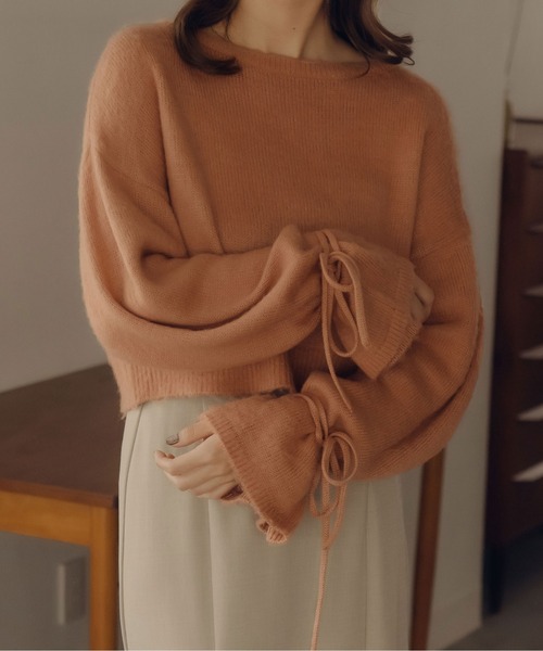 fupel（フぺル）の「2WAYフレアスリーブリボンニット（ニット/セーター・レディース・オレンジ/アイボリー・FREE）」の8枚目の写真