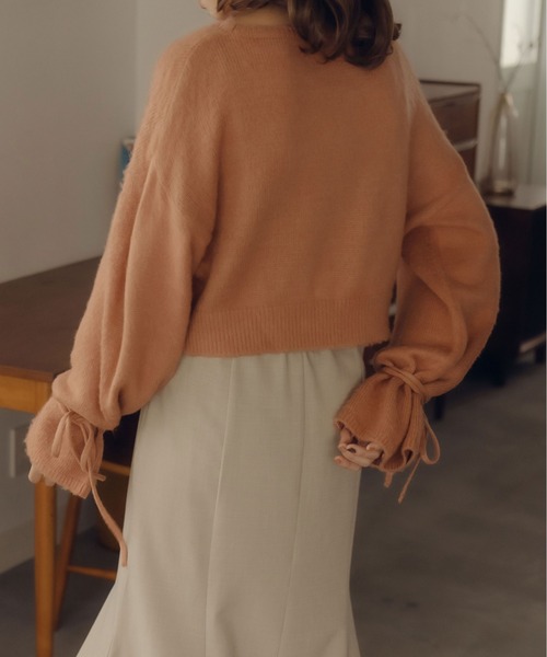 fupel（フぺル）の「2WAYフレアスリーブリボンニット（ニット/セーター・レディース・オレンジ/アイボリー・FREE）」の11枚目の写真