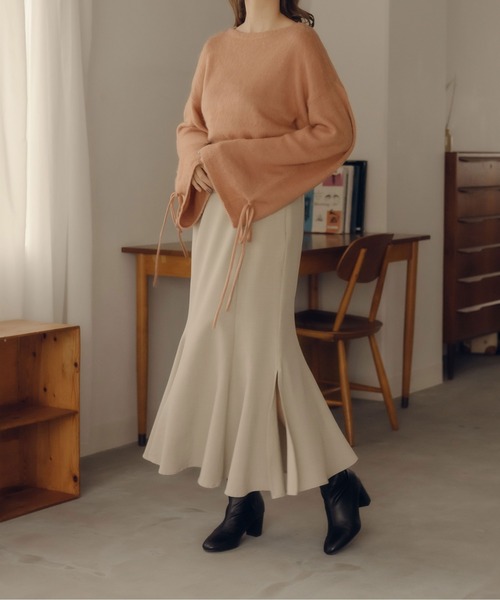 fupel（フぺル）の「2WAYフレアスリーブリボンニット（ニット/セーター・レディース・オレンジ/アイボリー・FREE）」の12枚目の写真