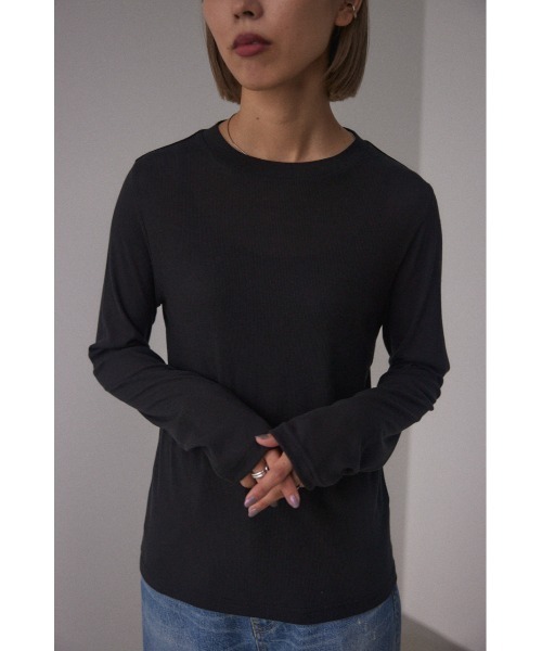 BLACK BY MOUSSY(ブラックバイマウジー)の「sheer rib tops(シアーリブトップス)(Tシャツ/カットソー・レディース・ブラック/グレー/ホワイト/ライトグリーン/ライトブラック・FREE)」の10枚目の写真