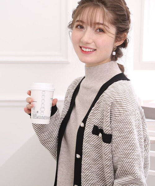 couture brooch（クチュールブローチ）の「◆【ジャケット風デザイン】カットツィードカーディガン（カーディガン/ボレロ・レディース・ベージュ/ブラック・40/42/38）」の21枚目の写真