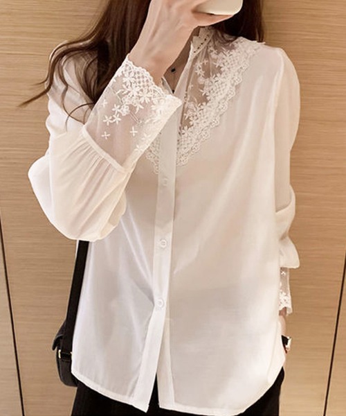 Amulet(アミュレット)の「レース切り替えブラウス(シャツ/ブラウス・レディース・ホワイト/ブラック・M/L/XL)」の5枚目の写真