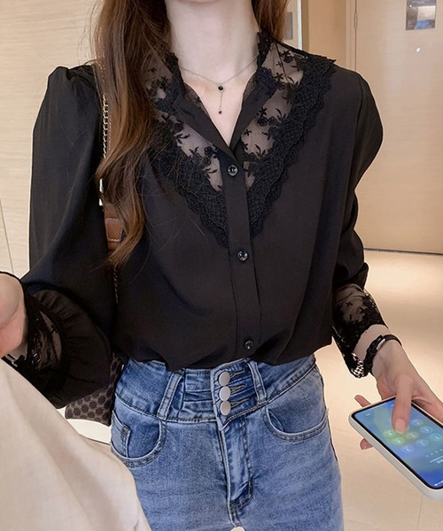 Amulet(アミュレット)の「レース切り替えブラウス(シャツ/ブラウス・レディース・ホワイト/ブラック・M/L/XL)」の7枚目の写真