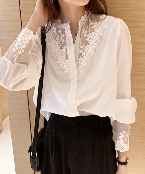 Amulet(アミュレット)の「レース切り替えブラウス(シャツ/ブラウス・レディース・ホワイト/ブラック・M/L/XL)」の8枚目の写真
