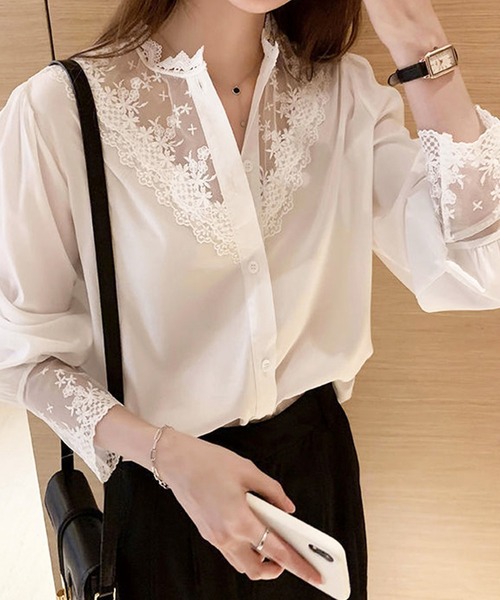 Amulet(アミュレット)の「レース切り替えブラウス(シャツ/ブラウス・レディース・ホワイト/ブラック・M/L/XL)」の9枚目の写真
