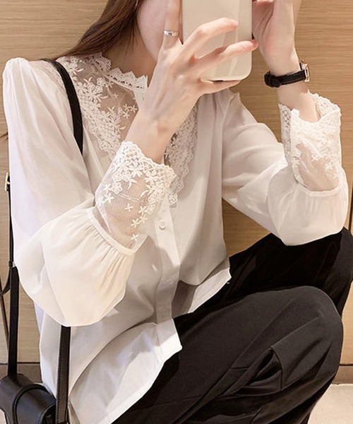 Amulet(アミュレット)の「レース切り替えブラウス(シャツ/ブラウス・レディース・ホワイト/ブラック・M/L/XL)」の10枚目の写真
