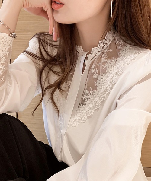 Amulet(アミュレット)の「レース切り替えブラウス(シャツ/ブラウス・レディース・ホワイト/ブラック・M/L/XL)」の12枚目の写真