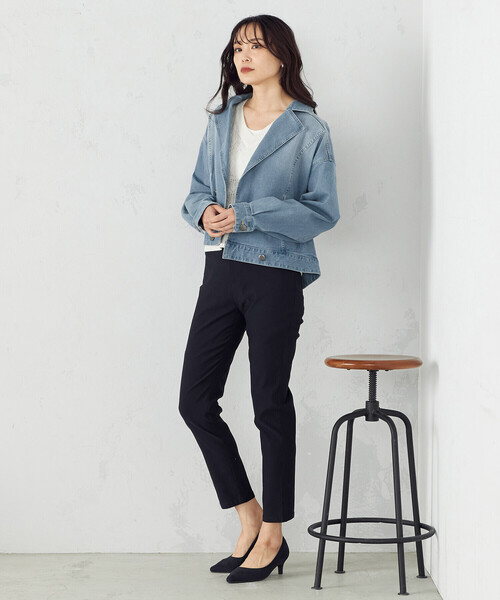 COMME CA MODELS（コムサモデルズ）の「【美しいベーシックパンツ】サマーハイテンションパンツ（その他パンツ・レディース・ブラック/ネイビー/サックスブルー/グレイッシュベージュ・XX-SMALL/X-SMALL/SMALL/MEDIUM/LARGE/X-LARGE/XX-LARGE）」の7枚目の写真