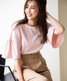 【汗ジミ防止・撥水】GIZAプレーティング天竺 袖フレア Tシャツ