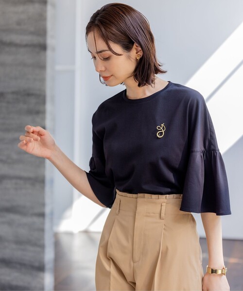 組曲(クミキョク)の「【汗ジミ防止・撥水】GIZAプレーティング天竺 袖フレア Tシャツ(Tシャツ/カットソー・レディース・ブラウン系/ブラック系/アイボリー系/ピンク系/スカイブルー系・2)」の13枚目の写真