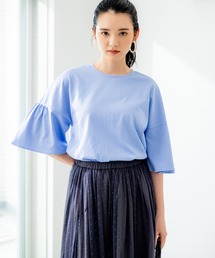 【汗ジミ防止・撥水】GIZAプレーティング天竺 袖フレア Tシャツ