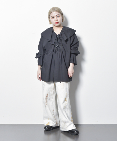 CITYSHOP / シティショップ | 2023SS | LACE-UP SMOCK レースアップスモック ブラウス | F | ブラック | レディース セール】LACE-UP SMOCK：ブラウス（シャツ/ブラウス）｜CITYSHOP