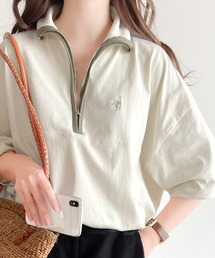 Java | 《JaVa ジャバコラボ》大人のカレッジテイスト。コットン100%刺繍ハーフジップパイピングプルオーバー(Tシャツ/カットソー)