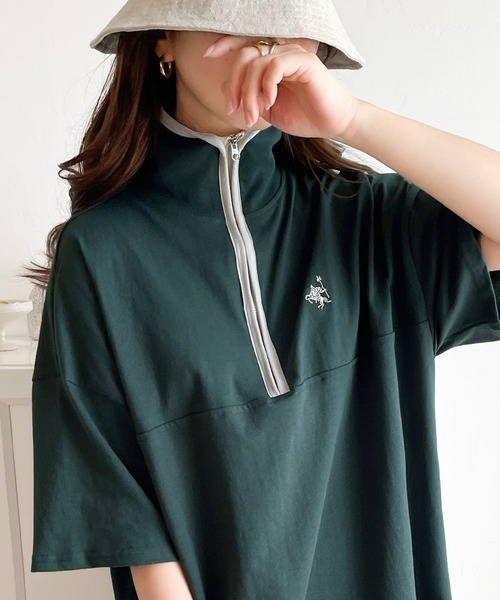 Java(ジャバ)の「《JaVa ジャバコラボ》大人のカレッジテイスト。コットン100%刺繍ハーフジップパイピングプルオーバー(Tシャツ/カットソー・レディース・オレンジ系1/グリーン系1/ホワイト系1/ブルーグレー/ベージュ系その他・MEDIUM/LARGE/SMALL/X-LARGE)」の4枚目の写真