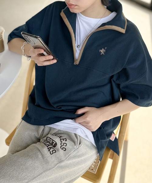 Java(ジャバ)の「《JaVa ジャバコラボ》大人のカレッジテイスト。コットン100%刺繍ハーフジップパイピングプルオーバー(Tシャツ/カットソー・レディース・オレンジ系1/グリーン系1/ホワイト系1/ブルーグレー/ベージュ系その他・MEDIUM/LARGE/SMALL/X-LARGE)」の17枚目の写真