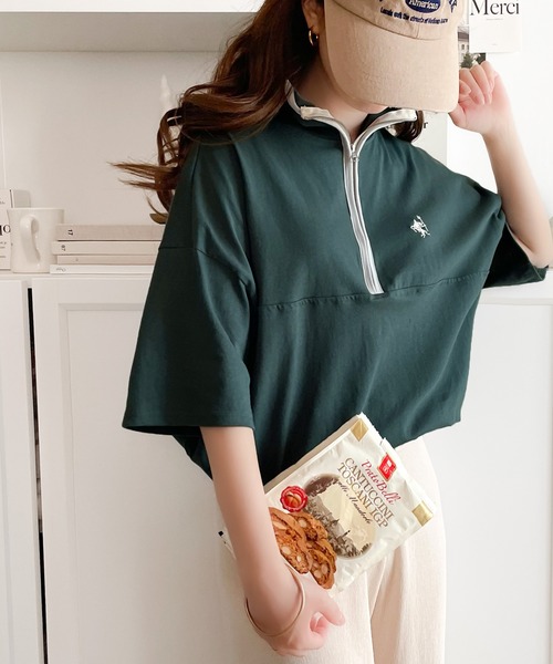 Java(ジャバ)の「《JaVa ジャバコラボ》大人のカレッジテイスト。コットン100%刺繍ハーフジップパイピングプルオーバー(Tシャツ/カットソー・レディース・オレンジ系1/グリーン系1/ホワイト系1/ブルーグレー/ベージュ系その他・MEDIUM/LARGE/SMALL/X-LARGE)」の13枚目の写真