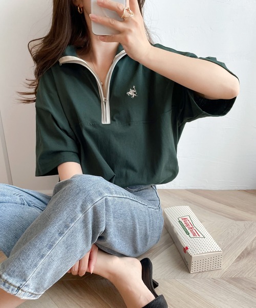 Java(ジャバ)の「《JaVa ジャバコラボ》大人のカレッジテイスト。コットン100%刺繍ハーフジップパイピングプルオーバー(Tシャツ/カットソー・レディース・オレンジ系1/グリーン系1/ホワイト系1/ブルーグレー/ベージュ系その他・MEDIUM/LARGE/SMALL/X-LARGE)」の14枚目の写真