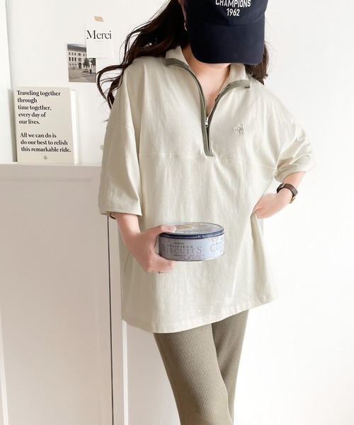 Java(ジャバ)の「《JaVa ジャバコラボ》大人のカレッジテイスト。コットン100%刺繍ハーフジップパイピングプルオーバー(Tシャツ/カットソー・レディース・オレンジ系1/グリーン系1/ホワイト系1/ブルーグレー/ベージュ系その他・MEDIUM/LARGE/SMALL/X-LARGE)」の8枚目の写真