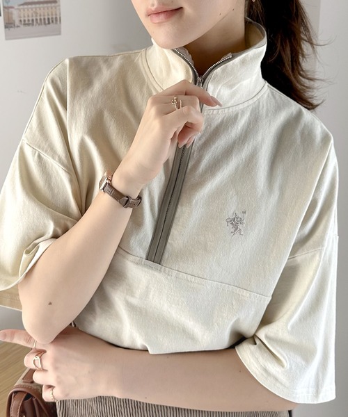 Java(ジャバ)の「《JaVa ジャバコラボ》大人のカレッジテイスト。コットン100%刺繍ハーフジップパイピングプルオーバー(Tシャツ/カットソー・レディース・オレンジ系1/グリーン系1/ホワイト系1/ブルーグレー/ベージュ系その他・MEDIUM/LARGE/SMALL/X-LARGE)」の20枚目の写真